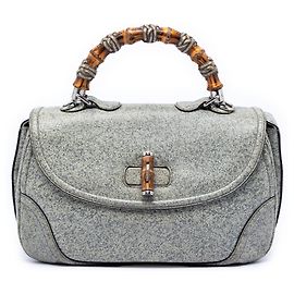 Bolsa Satchel Gucci Large New Bamboo em couro salpicado cinza Cinza