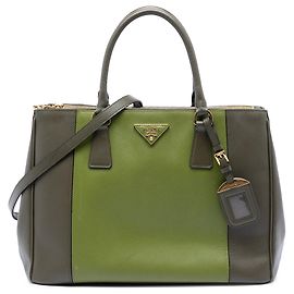 Bolsa Prada Galleria Double Zip Medium Bicolor em couro Saffiano Lux Verde Verde