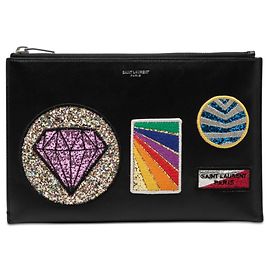 Borsa Clutch Saint Laurent in pelle nera con multi-patch e cerniera Nero