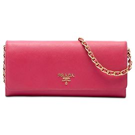 Borsa a tracolla Prada Saffiano Wallet On Chain Rosa Rosa