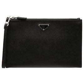 Black Prada Saffiano Wristlet Clutch Black
