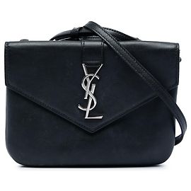 Borsa a tracolla Saint Laurent Monogram a tre tasche in pelle di vitello nera Nero