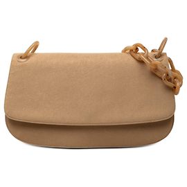 Bolsa de ombro Prada em lona e resina marrom com corrente Marrom