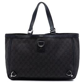 Tote Gucci GG Denim Abbey com anel D preto Preto