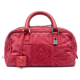 Red LOEWE Stitched Suede Amazona 28 Handbag Red