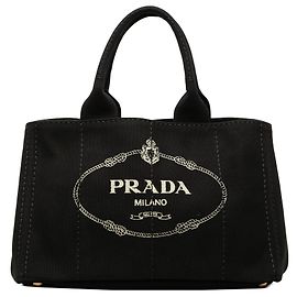 Bolsa Tote e Bolsa Satchel em lona Canapa com logotipo Prada preto Preto