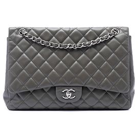 Grey Chanel Maxi Classic Caviar Single Flap Shoulder Bag Grey