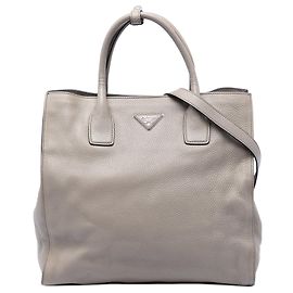 Bolsa Tote Satchel Conversível Aberta Prada Vitello Daino Cinza Cinza