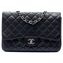Bolsa de Ombro Chanel Jumbo Classic Caviar Single Flap Preta Preto