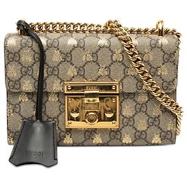Bolsa Tiracolo Gucci Small GG Supreme Bee Padlock Bege Bege