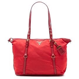 Bolsa Tote Satchel conversível com fecho de correr em Tessuto com acabamentos em Saffiano Prada vermelha Vermelho
