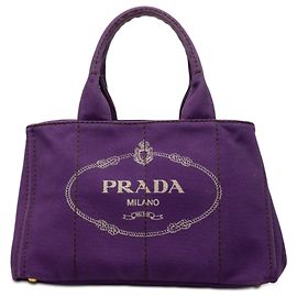 Bolsa Tote Satchel Prada em lona Canapa com logo roxa Roxo