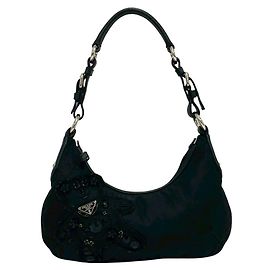 Borsa a tracolla da sera Prada Beaded Tessuto nera Nero