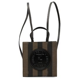 Black Fendi Mini Pequin Coated Canvas Convertible Backpack Black