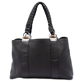 Tote Gucci Libeccio em couro de bezerro marrom com bambu Marrom