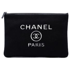 Black Chanel Large Wool Felt Deauville O Case Clutch Black