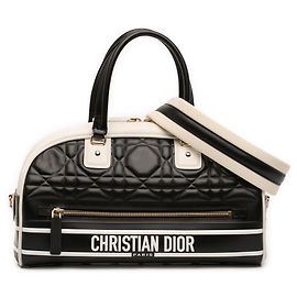 Bolsa Bowling Dior Vibe Medium em couro Cannage preto com fecho de correr Preto