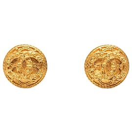 Boucles d'oreilles clips rondes Chanel CC plaquées or Doré