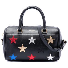 Bolsa Duffle Clássica Baby Saint Laurent em couro preto com patchwork de estrelas Preto