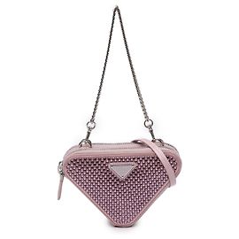 Bolsa Triangle Prada Mini em cetim e couro rosa com cristais Rosa