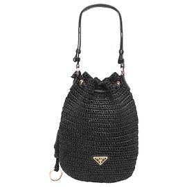 Bolsa Bucket Prada em ráfia e couro preta Preto