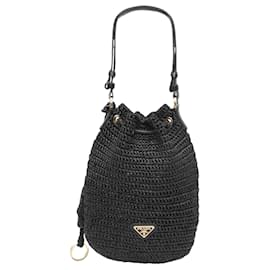 Borsa a secchiello Prada in rafia e pelle nera Nero