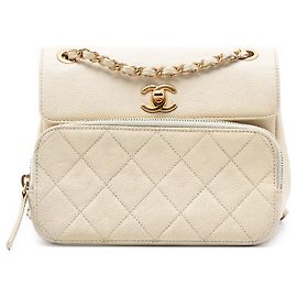 Borsa a tracolla con patta Chanel Caviar Business Affinity Messenger Bianca Bianco