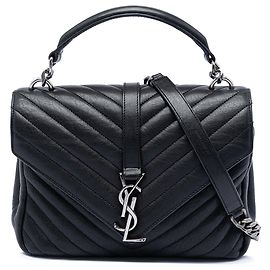Borsa Satchel College Saint Laurent Medium in pelle di pecora monogram chevron nera Nero