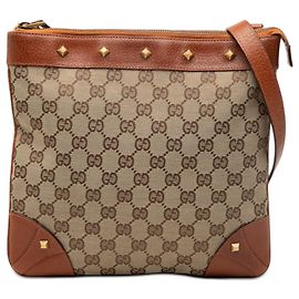 Gucci GG Canvas Nailhead Crossbody Tan Kamel