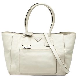 Sac cabas convertible ouvert Prada Vitello Daino blanc avec poche frontale Blanc