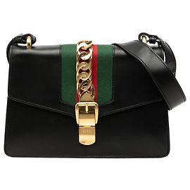 Bolsa Gucci Sylvie Web Small em couro de bezerro preto Preto