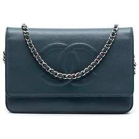 Borsa a tracolla Chanel CC Caviar Wallet On Chain Blu Blu