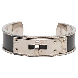 Bracciale rigido Kelly in pelle nera e palladio Hermès Nero
