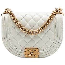 Bolsa Messenger Chanel Mini Boy em caviar matelassê branco Branco
