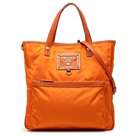 Bolsa Satchel Prada em Tessuto Logo Oro Laranja com Acabamento em Saffiano Laranja