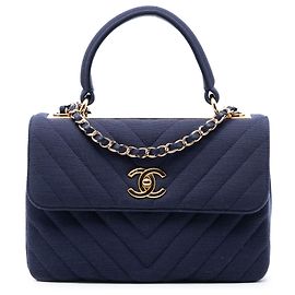 Borsa Chanel Small Chevron Jersey Trendy CC Top Handle Flap Satchel Blu Blu
