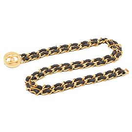 Gold Chanel Gold Plated Leather Woven Double Chain Belt Golden