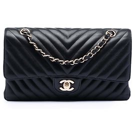 Black Chanel Medium Classic Chevron Lambskin Double Flap Shoulder Bag Black