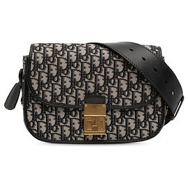 Borsa a tracolla con patta Dior Oblique Canvas blu Blu