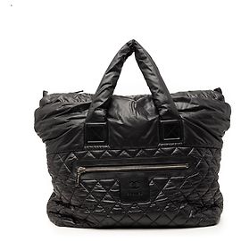 Chanel Large Coco Cocoon Wendbare Tote aus gestepptem Nylon, Schwarz Schwarz