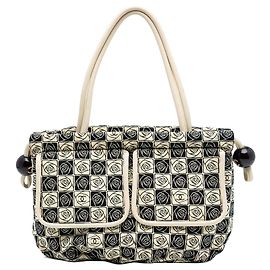 Beige Chanel Camellia Canvas Coco Ball Tote Beige