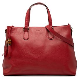 Bolsa satchel de couro vermelho com borla de bambu Gucci Vermelho