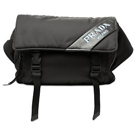 Bolsa de cintura Prada em Tessuto com acabamento em couro de bezerro macio e fivela dupla, Preta Preto