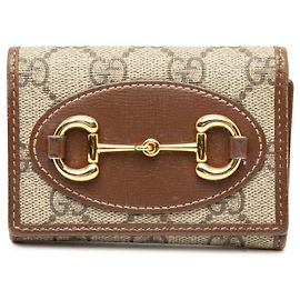 Cartera Beige Gucci GG Supreme Horsebit 1955 Trifold Small Wallets Beige