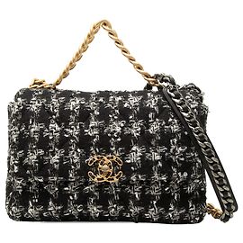 Sac Chanel 19 Flap Satchel Large en Tweed Noir Noir
