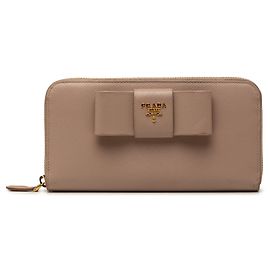 Brown Prada Saffiano Fiocco Bow Long Wallet Brown