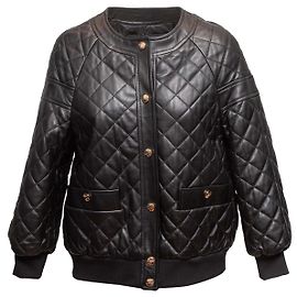Autre Marque Black Madonna & Co Quilted Leather Bomber Jacket Size US S Black