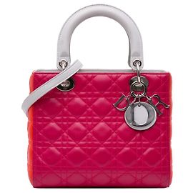 Borsa Lady Dior Satchel Medium in pelle d'agnello Cannage tricolore rosa Rosa