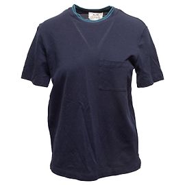 Hermès Hermes Kurzarm-T-Shirt mit Tasche, dunkelblau, Größe US S Blau