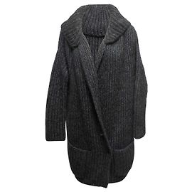Miu Miu Longline Cardigan aus Mohair-Mischung, Charcoal, Größe IT 40 Grau